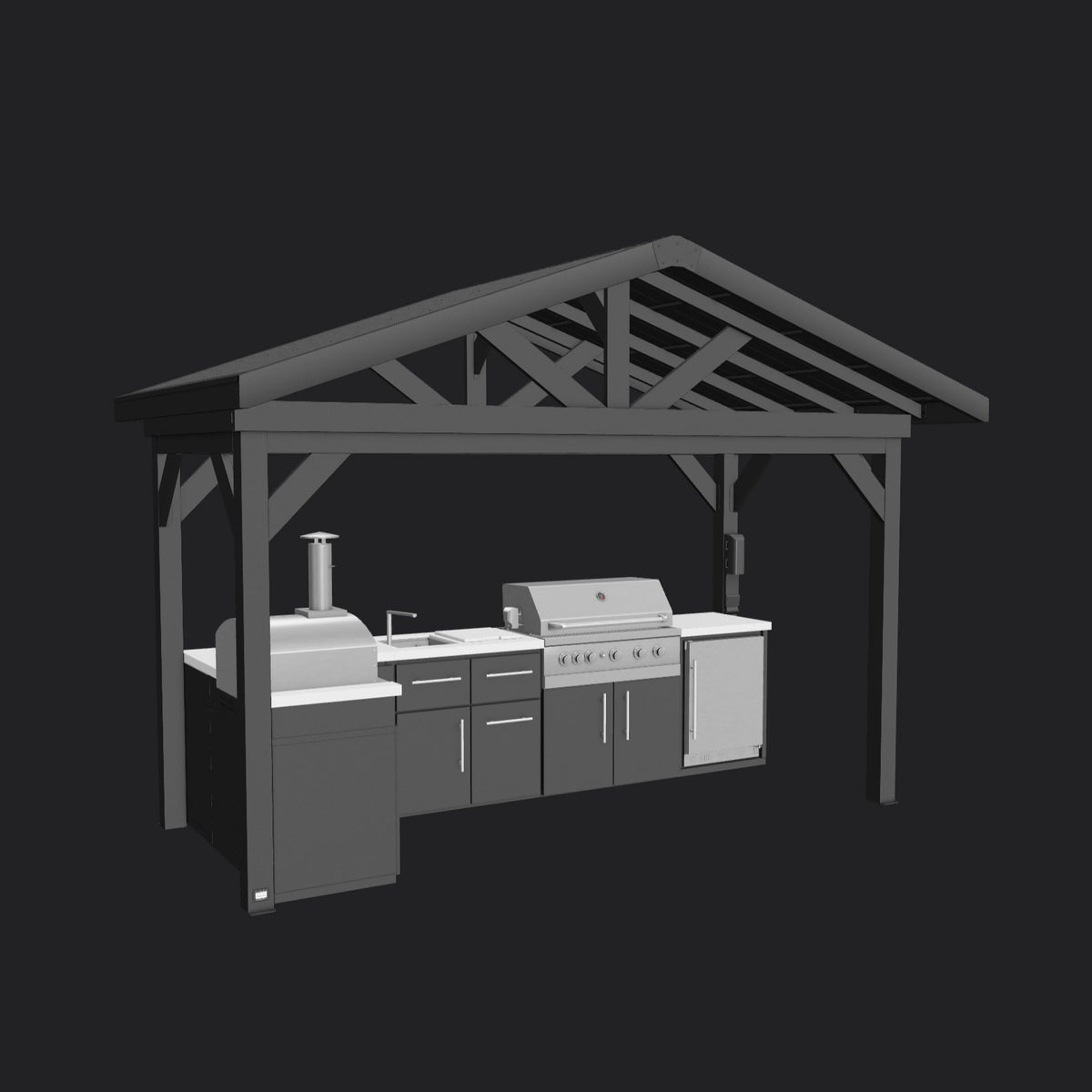 Lancaster | L-Shape Outdoor Kitchen with Built-In Grill & Pizza Oven