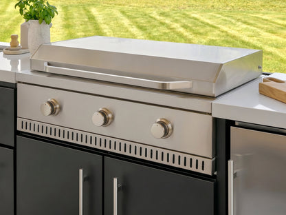 Emory | Corner Outdoor Kitchen Island with Built-In Griddle & Pizza Oven
