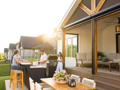 Emory | Corner Outdoor Kitchen Island with Bar Seating & Built-In Griddle – Right