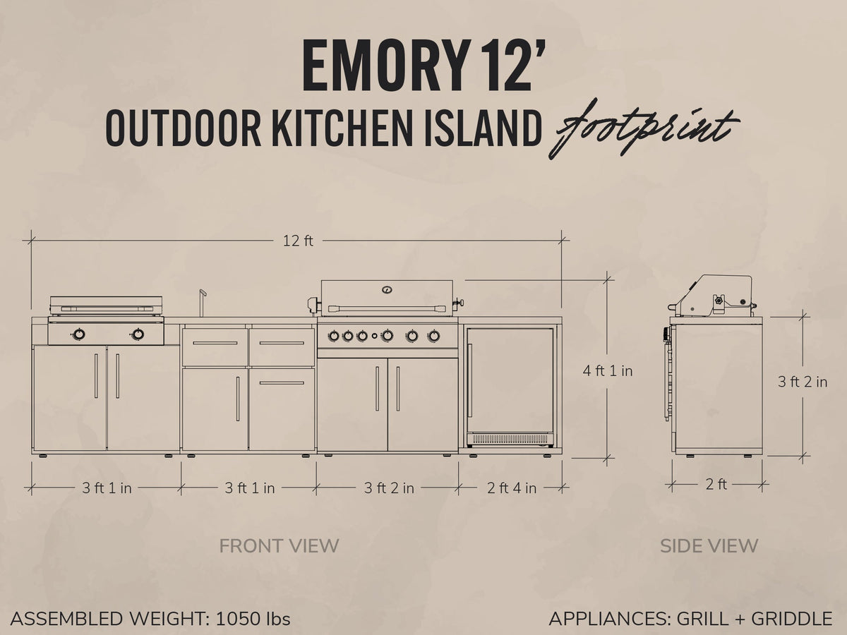 Emory | 12-Foot Outdoor Kitchen Island with Built-In Grill & Griddle