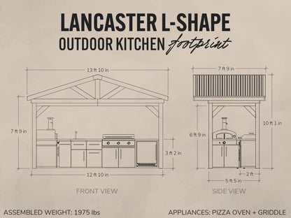 Lancaster | L-Shape Outdoor Kitchen with Built-In Griddle & Pizza Oven
