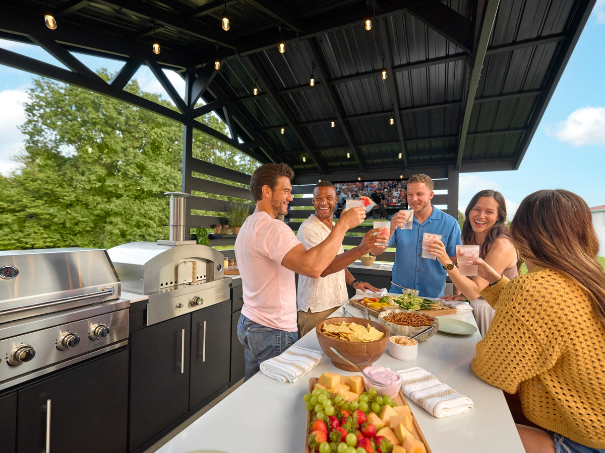 Langston | Covered Walk-In Outdoor Kitchen with Built-In Griddle & Pizza Oven