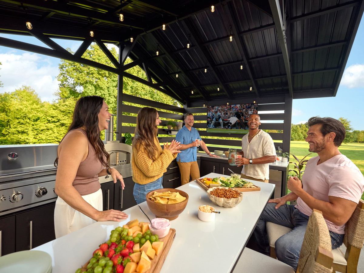 Langston | Covered Walk-In Outdoor Kitchen with Built-In Griddle & Pizza Oven