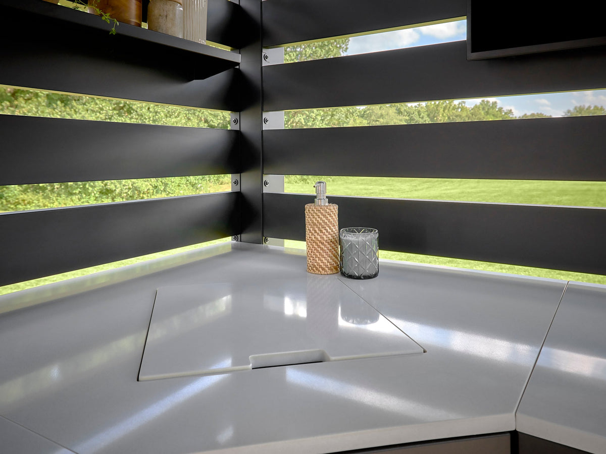 Langston | Covered Walk-In Outdoor Kitchen with Built-In Griddle & Pizza Oven