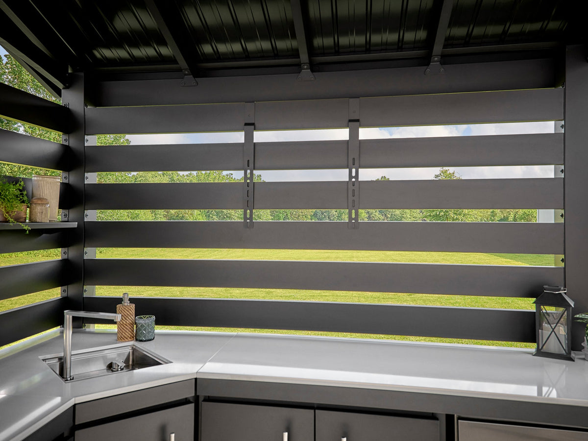 Langston | Covered Walk-In Outdoor Kitchen with Built-In Griddle & Pizza Oven