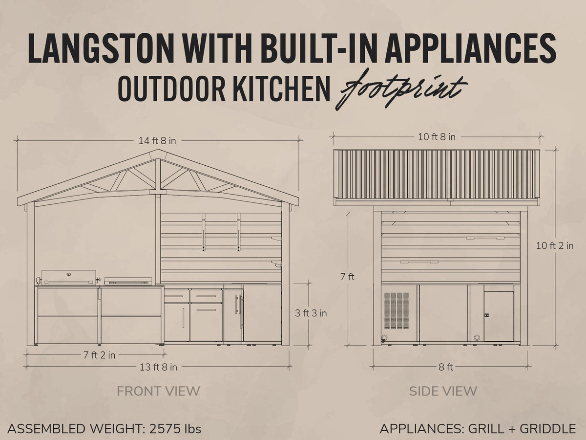 Langston | Covered Walk-In Outdoor Kitchen with Built-In Grill & Griddle
