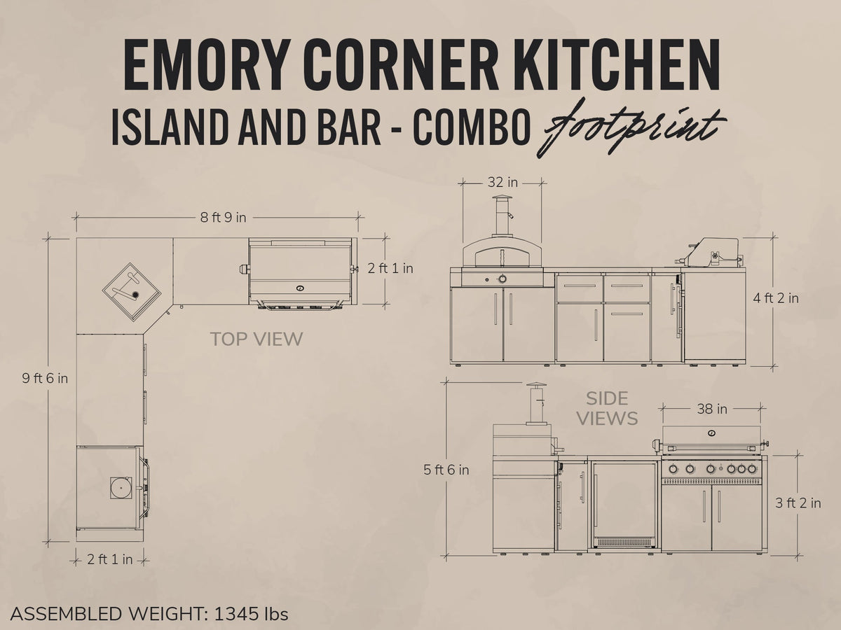Emory | Corner Outdoor Kitchen Island with Built-In Grill & Pizza Oven