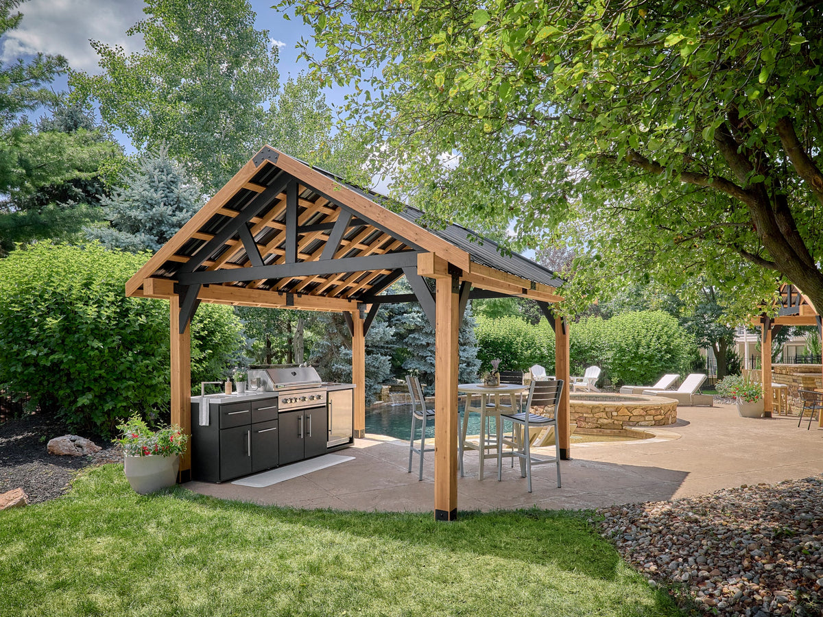 Lodge | 14x14 Cedar and Steel Gazebo with Steel Roof