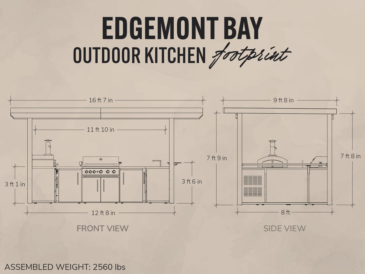Edgemont Bay | U-Shape Outdoor Kitchen with Bar Seating, Grill & Pizza Oven
