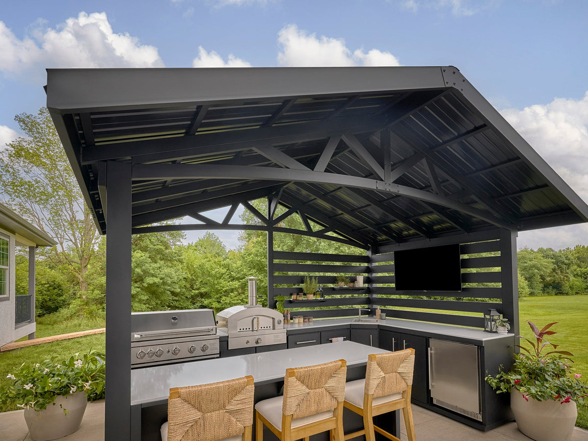 Langston | Covered Walk-In Outdoor Kitchen with Built-In Grill & Pizza Oven
